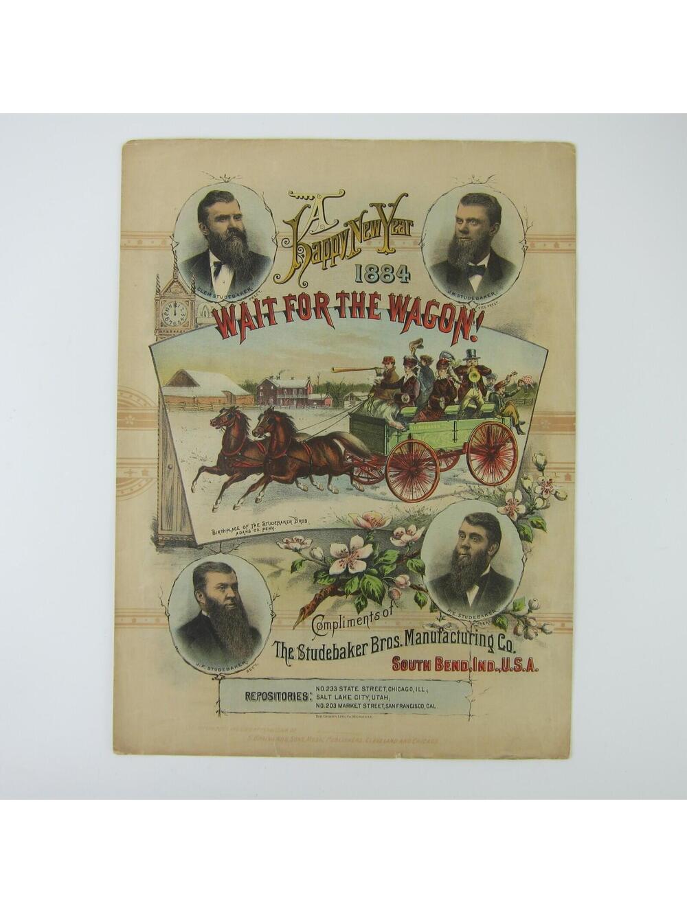 Sheet Music Wait For The Wagon Automotive Studebaker Bros Indiana Antique 1884